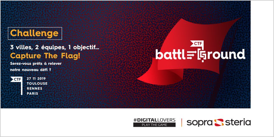 SopraSteriaSecu's tweet photo. D-Day ! Rendez-vous à 18h30 pour notre #CTFBattleGround !
#RedTeam ou #BlueTeam ? Qui en sortira vainqueur ? 👾 https://t.co/xyFpcNJstl