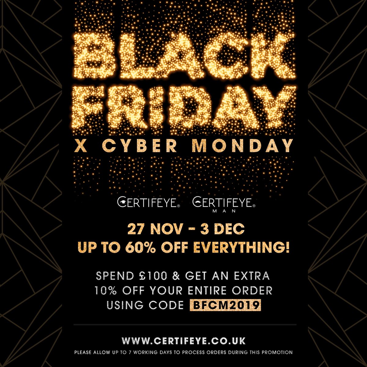 CertifeyeMan's tweet photo. ITS THAT TIME! BLACK FRIDAY STARTS NOW! WE HAVE A MASSIVE SALE GOING ON! EVERYTHING IS REDUCED!! UP TO 60% OFF! SPEND OVER £100 AND GET AN EXTRA 10% OFF ON TOP USING CODE BFCM2019 AT CHECKOUT! HAPPY SHOPPING GUYS 🙃🎉🛍🛒 https://t.co/crl1tzARiK