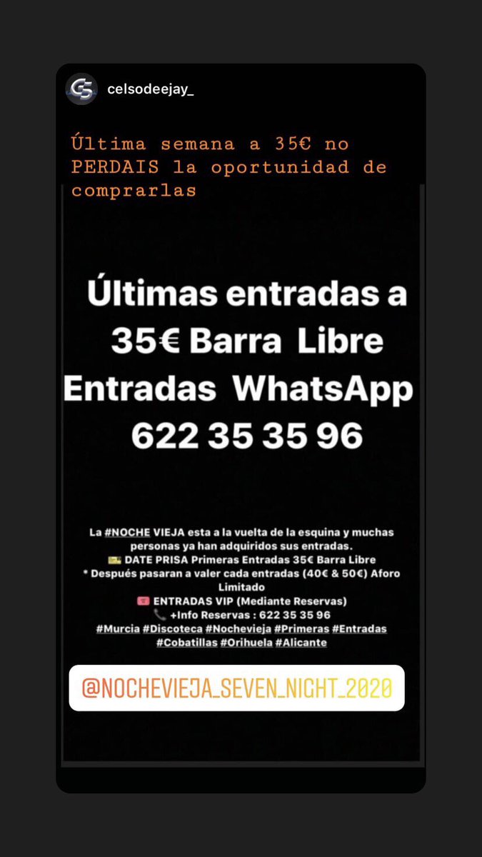 CacioBoatParty's tweet photo. 🔴ÚLTIMAS ENTRADAS A 35€ 🔴
¿A qué esperas? 
🎫 DATE PRISA 
😱35€ Barra Libre 😱
* Después pasaran a valer cada entradas (40€ &amp; 50€) @Nochevieja_Mur 
💫@CacioBoatParty 
📞 +Info Reservas : 622 35 35 96
#Murcia #Discoteca #Nochevieja #dance #UniversidadCatolica https://t.co/vYqs4ZTOtB