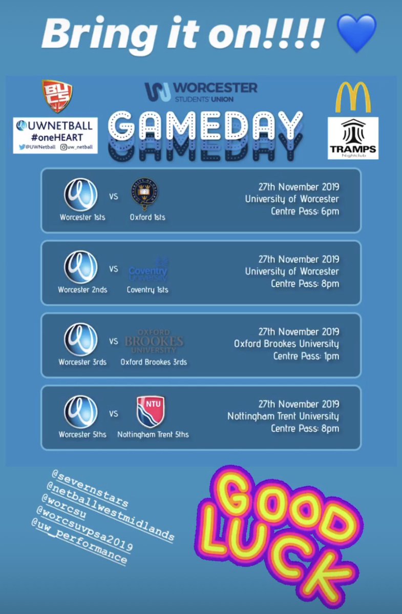#worcesterwednesday #BUCSWednesday #TeamWorc #oneHEART <a href="/BUCSsport/">BUCS</a> <a href="/worcsuvpsa/">Mike Harris Worcester SU VPSA</a> @WorcesterSU <a href="/universityarena/">University Arena</a> @WestMidsNetball <a href="/UW_Performance/">Performance and Scholarship Sport</a> <a href="/SevernStars/">Severn Stars NSL</a> 💙
