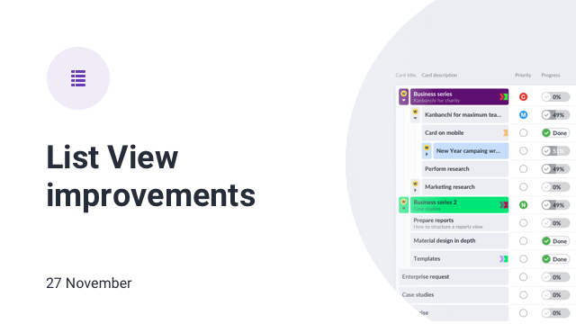 Kanbanchi's tweet photo. Sort and group #subcards with epics with the updated #List view. There is nothing handier to visualize your #workflow https://t.co/SBb2OiRIjo