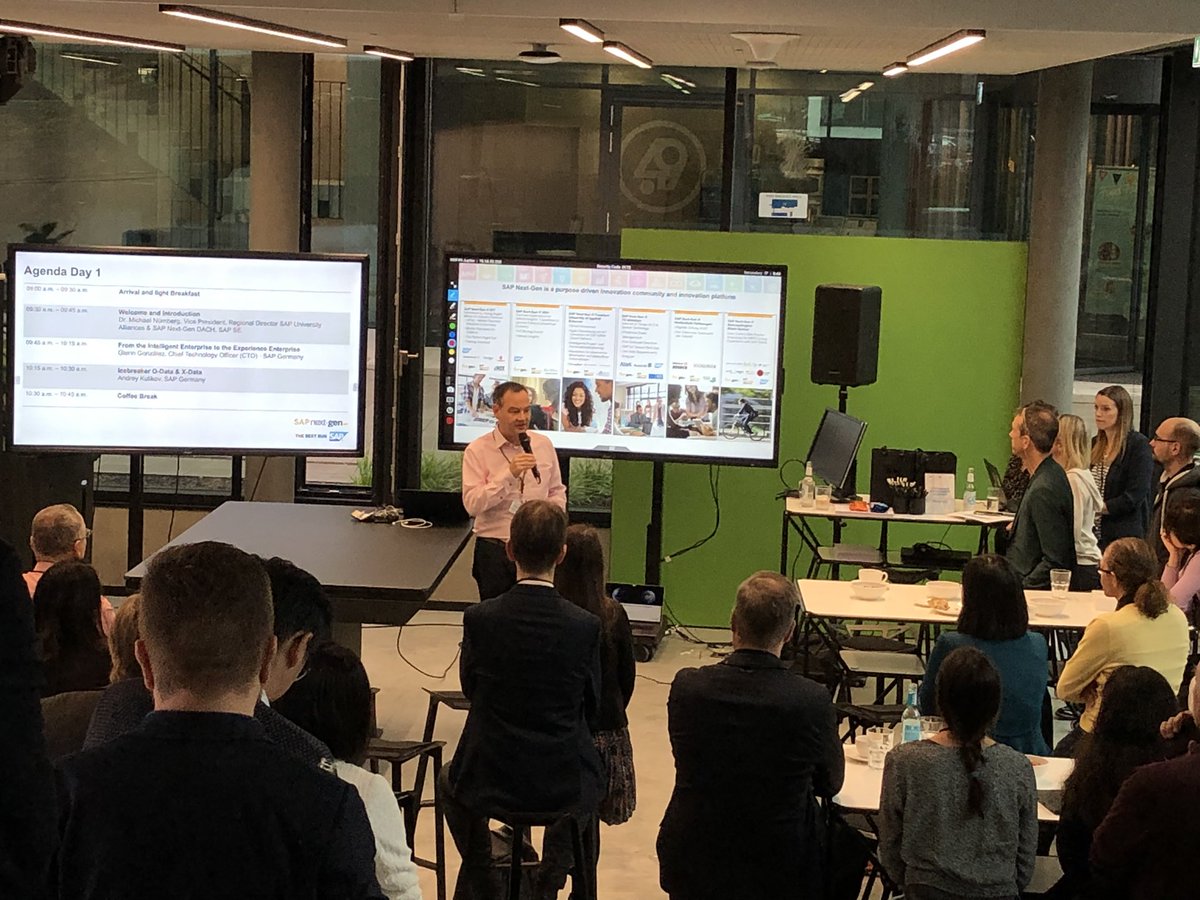 AnnaWypior's tweet photo. Welcome by @MichaelFromUA of the audience attending the 2-days workshop on #experience #Management 🇩🇪 and introducing @SAPNextGen program wide portfolio from teaching &amp; student projects to meetups, conferences and much more. https://t.co/hRJ5uVXiJH