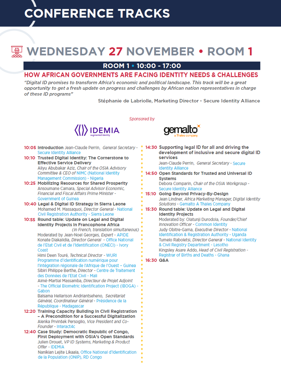 TRUSTECH_Event's tweet photo. [Conference track by @IdemiaGroup and @Gemalto] Do not miss the daily session “How #African Governments are Facing #Identity Needs &amp; Challenges” in room 1, 10:30-18:00, chaired by @SdeLabriolle, Managing Director @SecureIdentity1 and sponsored by #Gemalto &amp; #Idemia #TRUSTECH2019 https://t.co/30FlaGZ8IJ