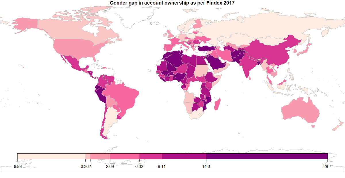 Data4I's tweet photo. A #data story: #Gender gap in account ownership (source: Findex 2017) #MSCAnalytics @KarthickMP @akhandjtiwari https://t.co/SERLGw4MHH