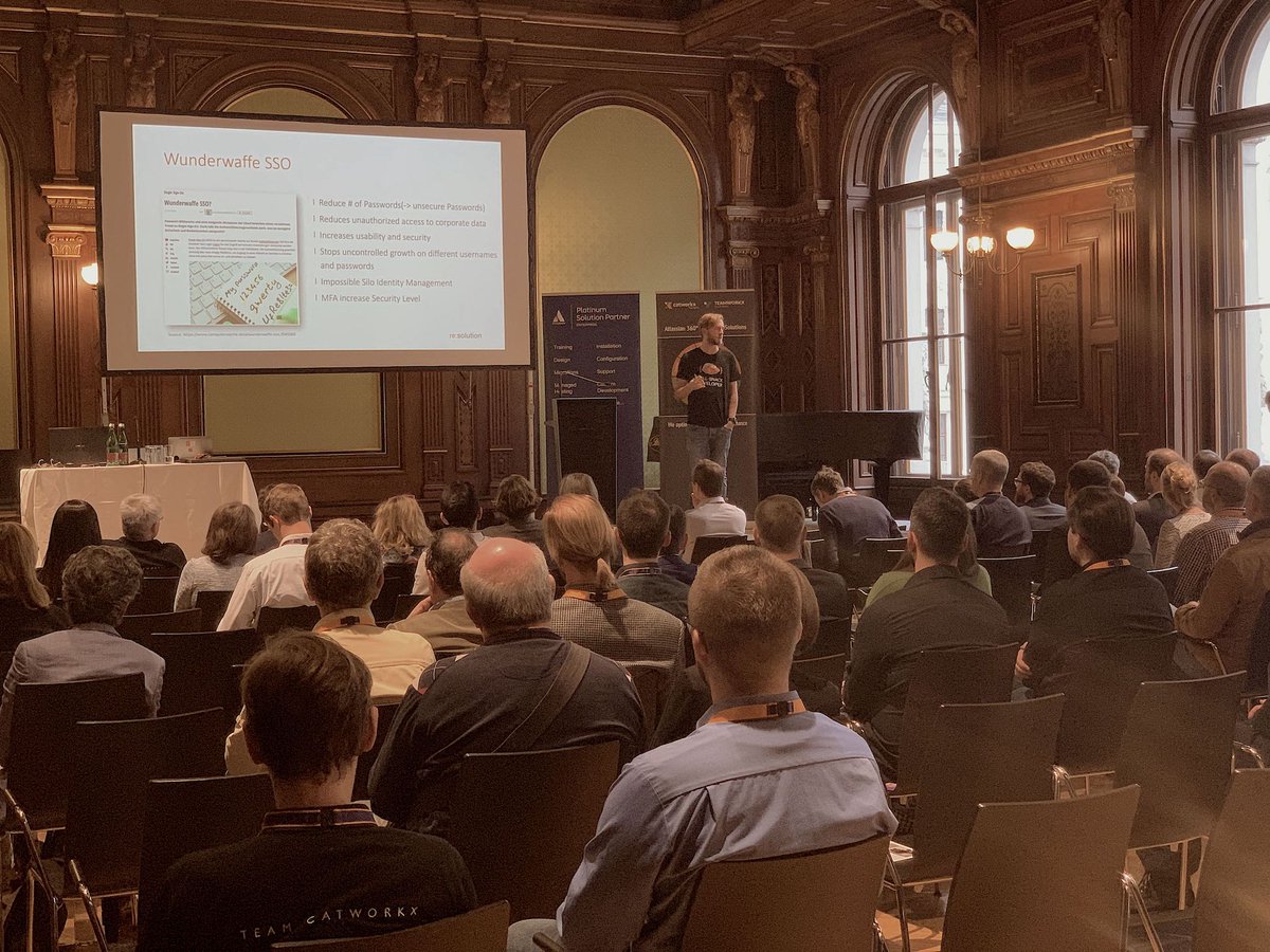 resolutiongmbh's tweet photo. Yesterday @Bjoern_Doehler talked about how to reduce the numbers of passwords, unauthorized access to corporate date and how to increase usability and security for your #Atlassian apps with our #SAML SSO at the #CASV2019. https://t.co/81VFhdzCaq