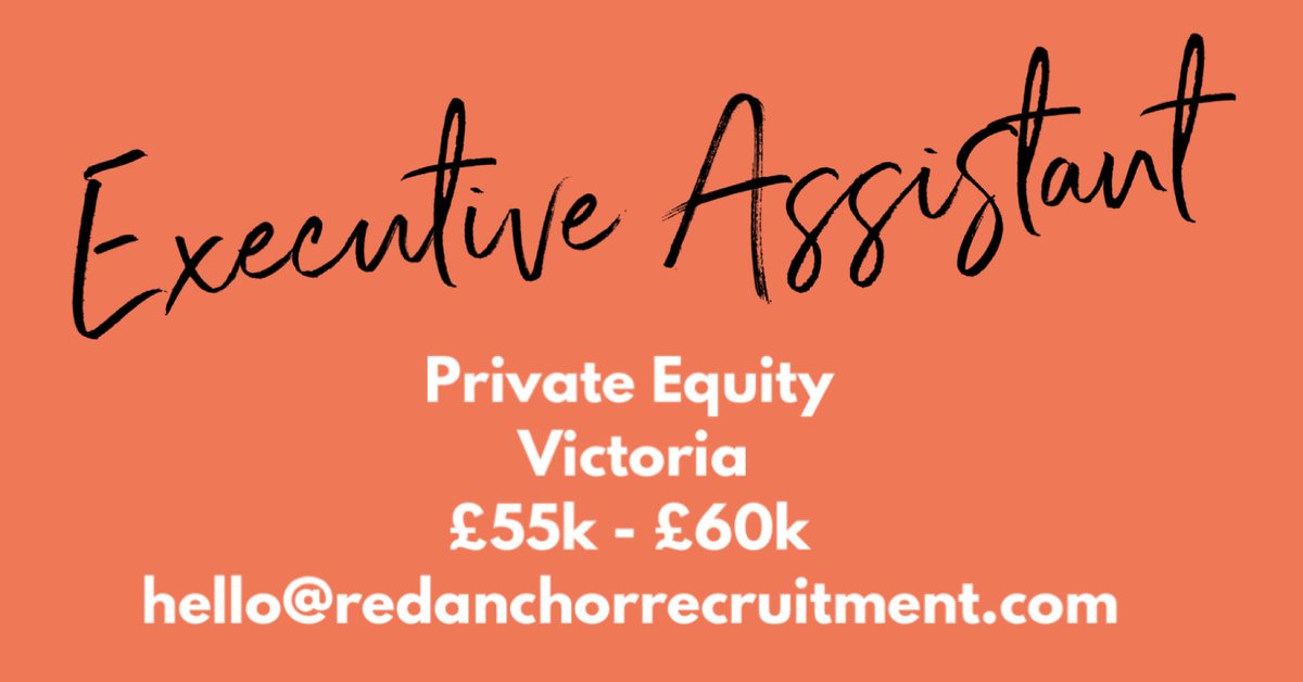 RedAnchorJobs's tweet photo. This superb Private Equity firm is looking for an EA to look after one MD and two Associates. Amazing Opportunity https://t.co/1pynx5B8Rx
