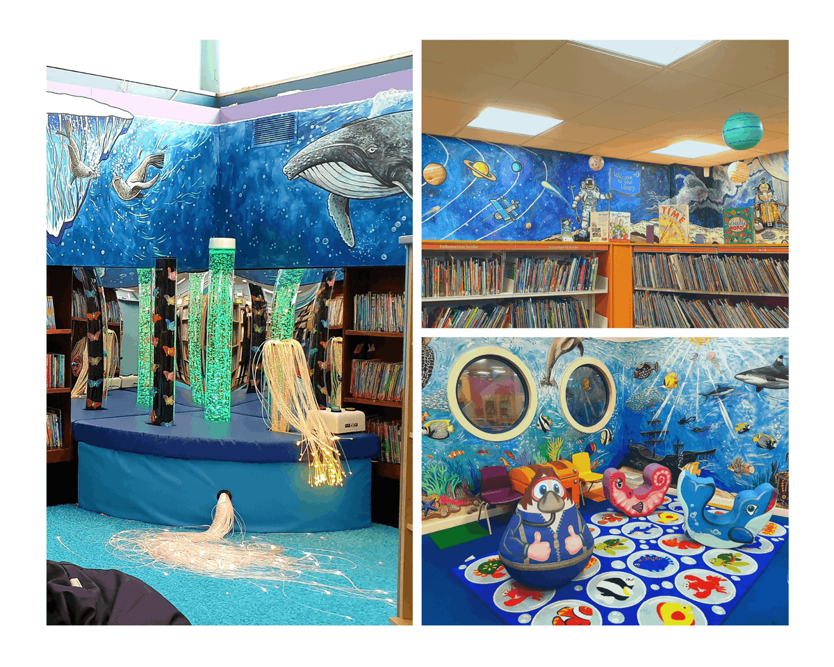 MertonLibraries's tweet photo. Have a look at our new children's sensory areas! Each library has a unique theme, sensory equipment and books for children with special educational needs &amp; disabilities (SEND). We also have a programme of SEND events, for more information: https://t.co/0ZFBVPEs2p @Merton_Council https://t.co/hI8Fp7wVm6