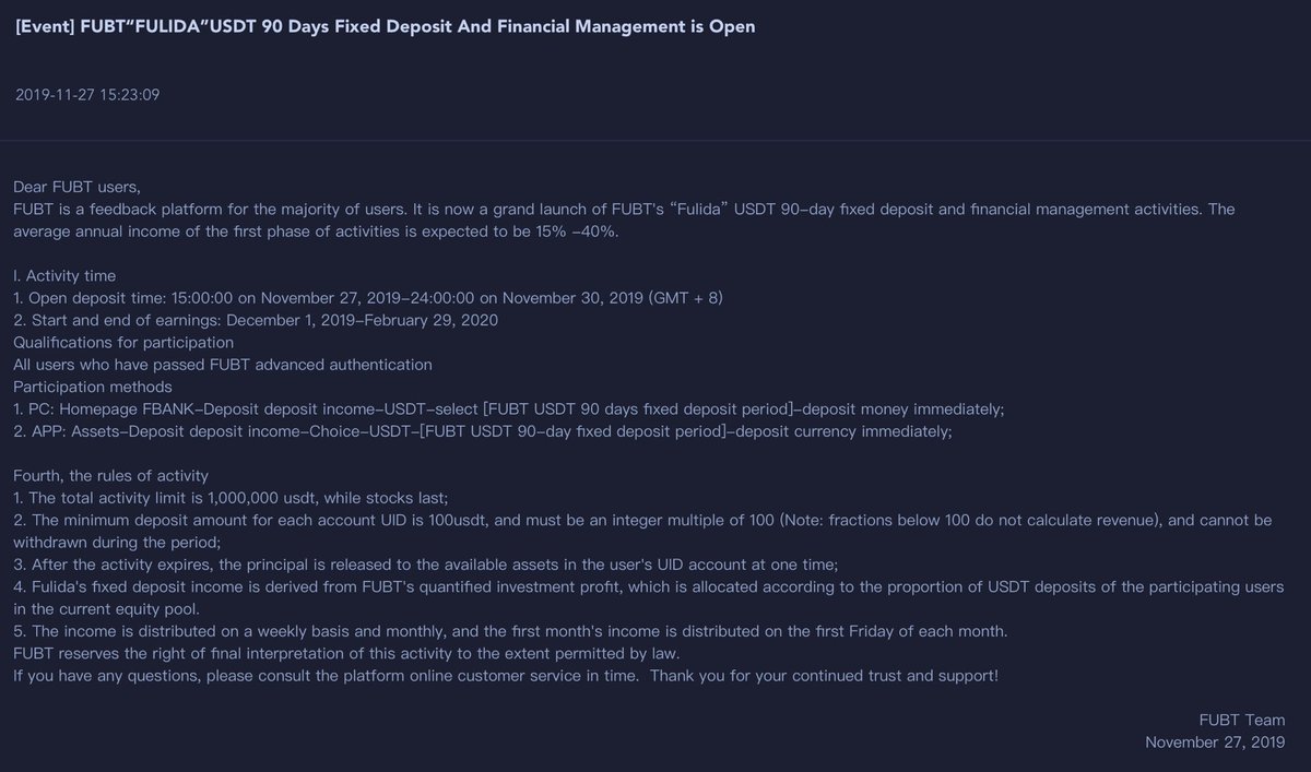 HKFUBT's tweet photo. [Event] FUBT“FULIDA”USDT 90 Days Fixed Deposit And Financial Management is Open
Twitter: https://t.co/egQa5scFPX
Telegram: https://t.co/wad1dBPdYD
Facebook: https://t.co/6n4oyC8J8k
Reddit: https://t.co/246L2tiOl2
APP download: https://t.co/3DBBa5T8YC https://t.co/gGqpmZvSrv