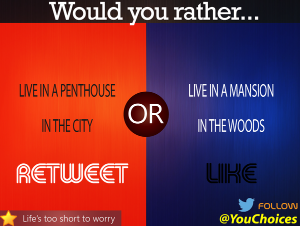 YouChoices's tweet photo. City or the woods? https://t.co/RcDNYI3ah9