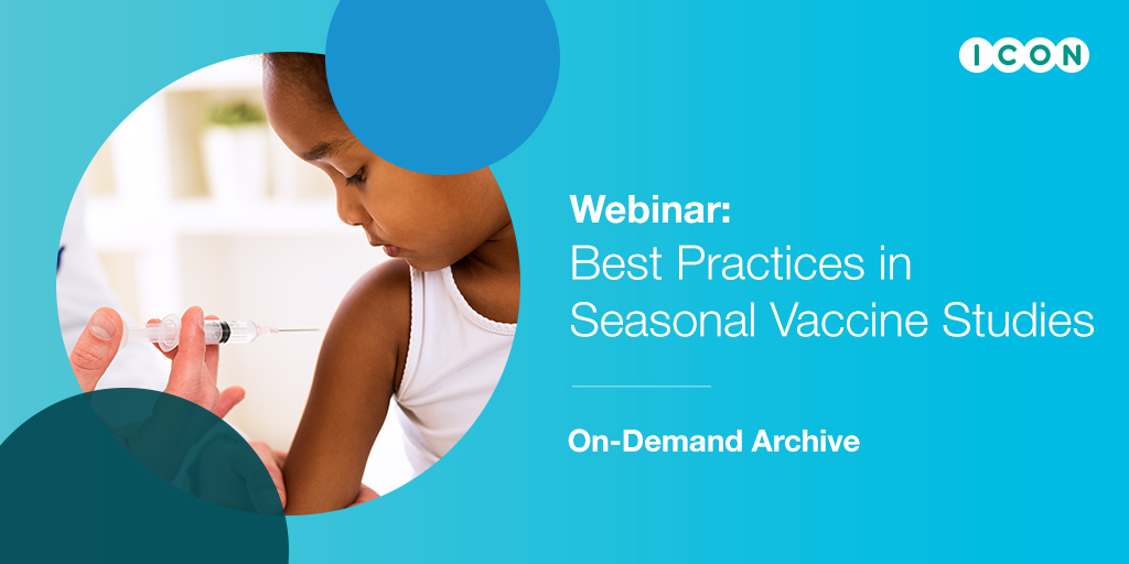 ICONplc's tweet image. Watch the on-demand webinar for insights on effective seasonal #vaccinestudies. Through case study presentations, learn best practices covering the duration of the trial - from #siteidentification, through enrollment &amp;amp; surveillance to #databaselock ow.ly/fQub50x9dyI