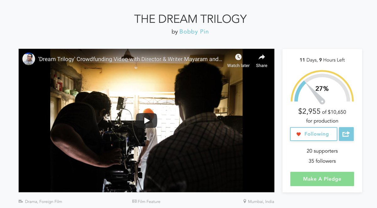 mrbobbypin's tweet photo. Thank you for our supporters! We're half way there! Please support indie filmmakers and help us make this film! #indiefilm #indiefilmmaking #crowdfunding #seedandspark #mumbai #india #featurefilm #dreamtrilogy #producer #director #manjotsingh #BollywoodStars https://t.co/ZHH7Iq6F05
