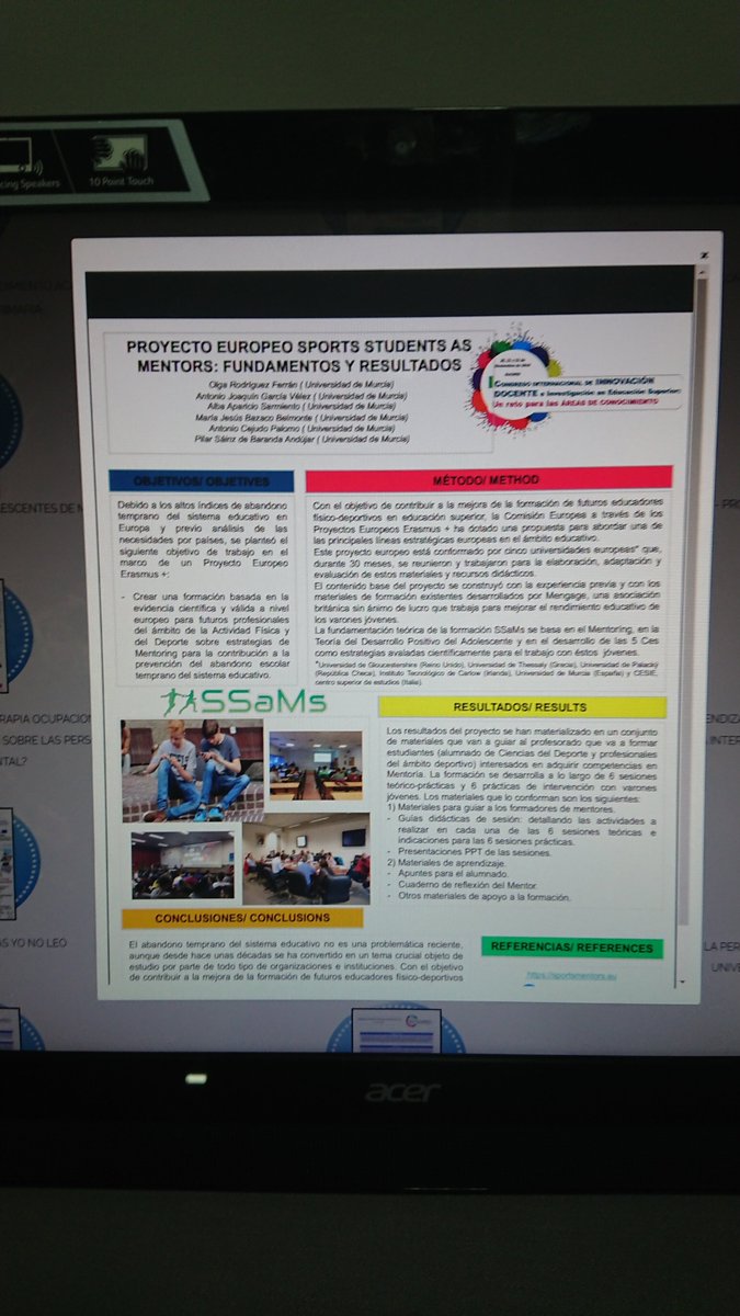 psainzdebaranda's tweet photo. El pasado 20 de diciembre nuestra IP @mj_bazaco presentó el Proyecto Europeo #SSaMs @EuSport @EuropeDirectRMu en el I Congreso Internacional de Innovación Docente e Investigación en Educación. Un reto para las áreas de Conocimiento. #mentoring #Deporte #abandonoescolar https://t.co/sN4yr8D6wY