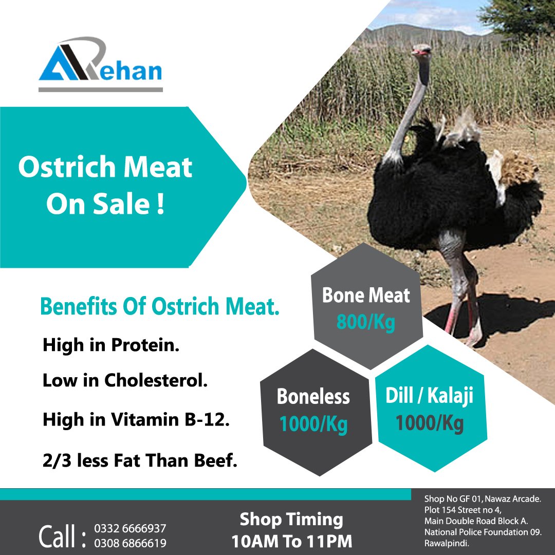 ArehanM's tweet photo. 📣 🍖🥓Ostrich meat has become part of a balanced diet and allows the meat lover the pleasure of a great steak or fillet in the full knowledge that it is, in fact, a healthy choice.
FREE home delivery...
Order Now! ☎️ 0332-6666937
#food #FoodLovers #Islamabad #BestFood #Foodies https://t.co/HV4CONut8I