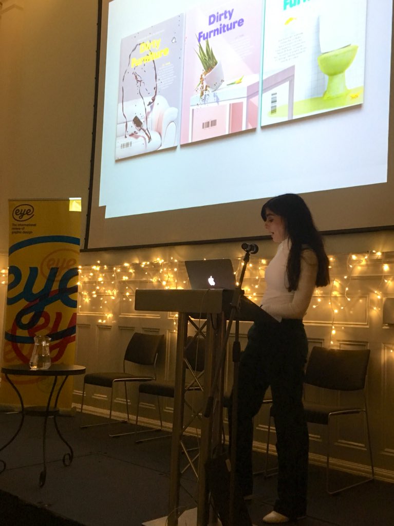 eyemagazine's tweet photo. Elizabeth Glickfeld talks about #fashion logotypes at last night’s #TypeTuesday, ‘From Apfel to normcore’ #Eye99 @ElizabethGlickf @Dirty_Furniture https://t.co/uoFTCLnfMP