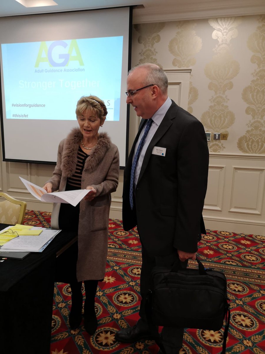 AEGAIreland's tweet photo. Ken Seery FET director KWETB who is opening the conference and AGA chair Catherine Greene looking over the days agenda..#visionforguidance @ThisisFet @ETBIreland @KWETB https://t.co/iV0mE85zPA