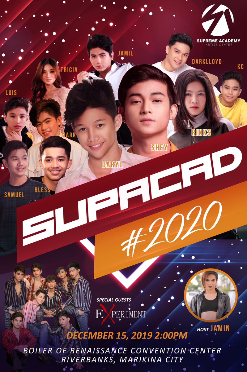 SheyCarino's tweet photo. Supreme Academy Artists Center proudly presents the #SupAcad2020. 

December 15, 2019, 2:00 PM at Boiler of Renaissance Convention Center, Riverbanks, Marikina City.. See you! https://t.co/FhuasLj2ad