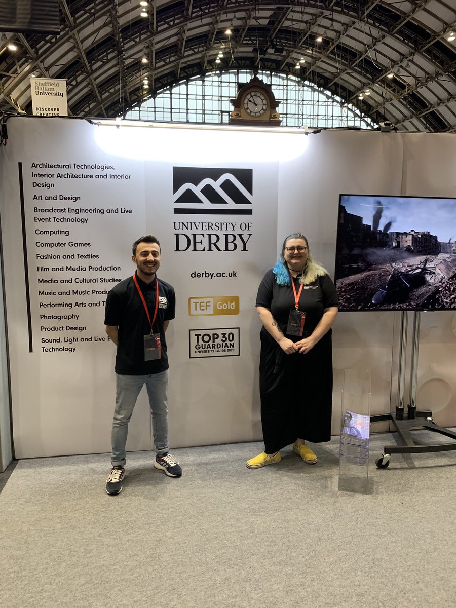 DerbyUniArts's tweet photo. 👋🏻Come and say hello to Christian and Emily @DerbyUni current students - who are ready to tell you all about the fantastic facilities at #markeatonstreet and #britanniamill at #derbyuni Find us at stand 82 @mcr_central #createmanchester #createyourfuture https://t.co/SB1CbQuYFK