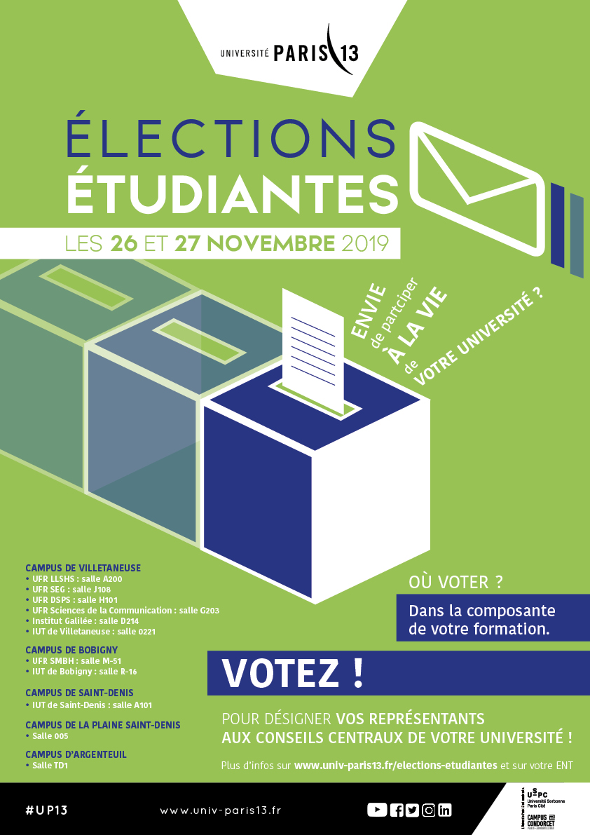#Élections 🙌
 #Étudiant à #UP13 ? Vous avez jusqu’à aujourd’hui 16h30 pour choisir vos représentants aux conseils centraux ! Toutes les infos sur les candidats et lieux de vote 👉 swll.to/2sg3dDR