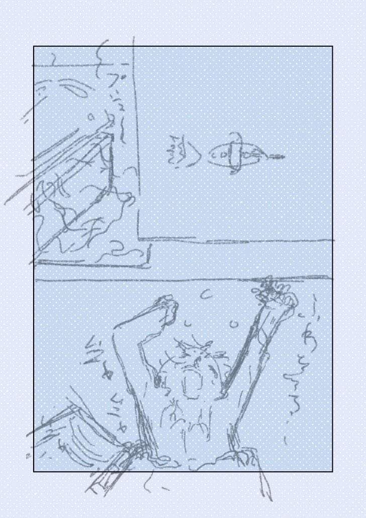 「宇宙船の船員が夢に恋するSFマンガ」のネーム。
いろいろ手つけすぎな気もするけど、飽き性だし、これで良し 