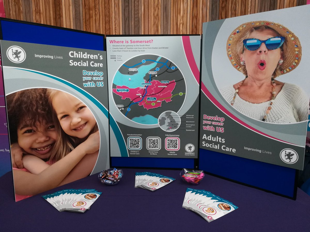 All ready for the #BU_HSSFair2019 - promoting the amazing opportunities <a href="/SomersetCouncil/">Somerset Council</a> adult's and children's social care. <a href="/CareDevelopment/">Social Care Learning and Development</a> <a href="/medley_claire/">Claire Medley</a>  <a href="/SomersetOT/">OccupationalTherapySomerset</a>