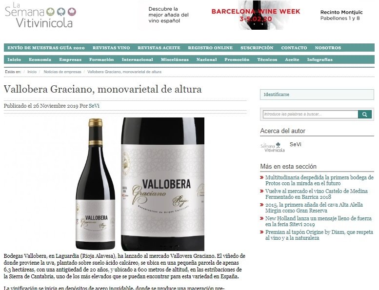 Compartimos la noticia que publica <a href="/semanavi/">Semana Vitivinícola</a>, uno de los medios especializados más prestigiosos del sector que se hace eco del lanzamiento de Vallobera Graciano 😀 

Un vino único sin duda, que no está dejando a nadie indiferente. 

👉 bit.ly/vgraciano

#ValloberaGraciano