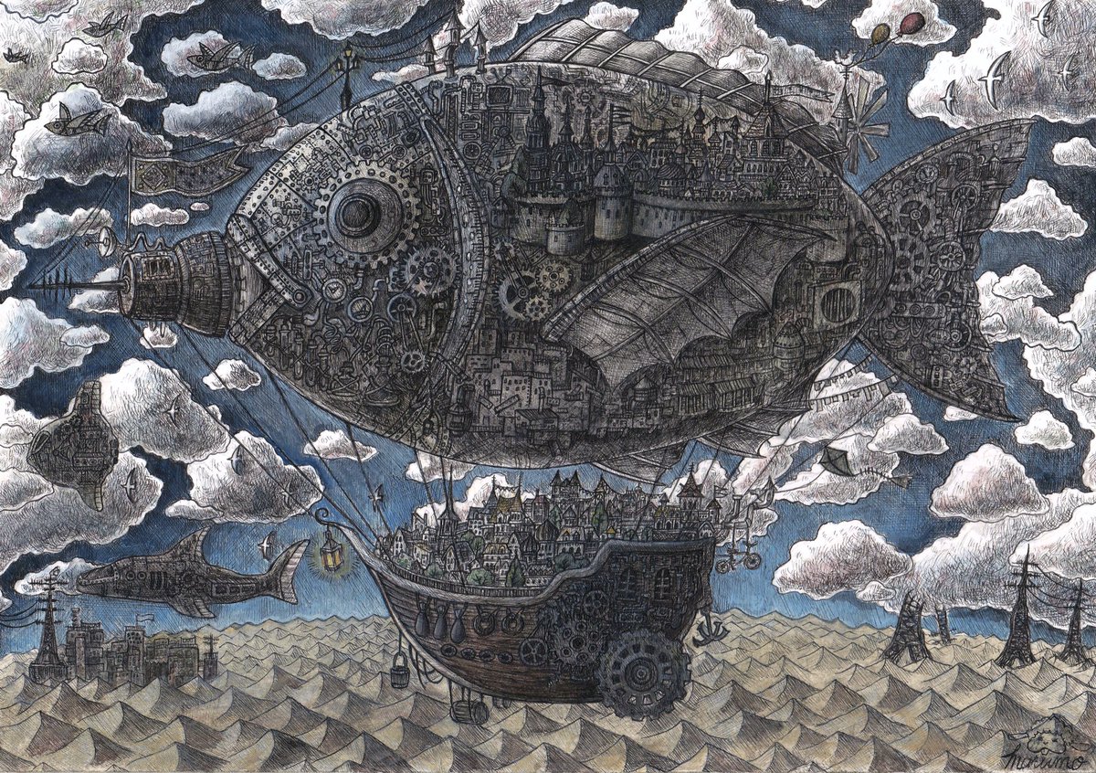 Marumo 羊のマルコ No Twitter 完成しましたー 魚型飛行船 モチーフは魚型醤油差し 絵 イラスト アナログ絵 ペン画 水彩 空想 Illustration Art Marumo 羊のマルコ No Twitter 完成しましたー 魚型飛行船 モチーフは魚型醤油差し 絵 イラスト アナログ絵 ペン画 水彩 空想 Illustration Art