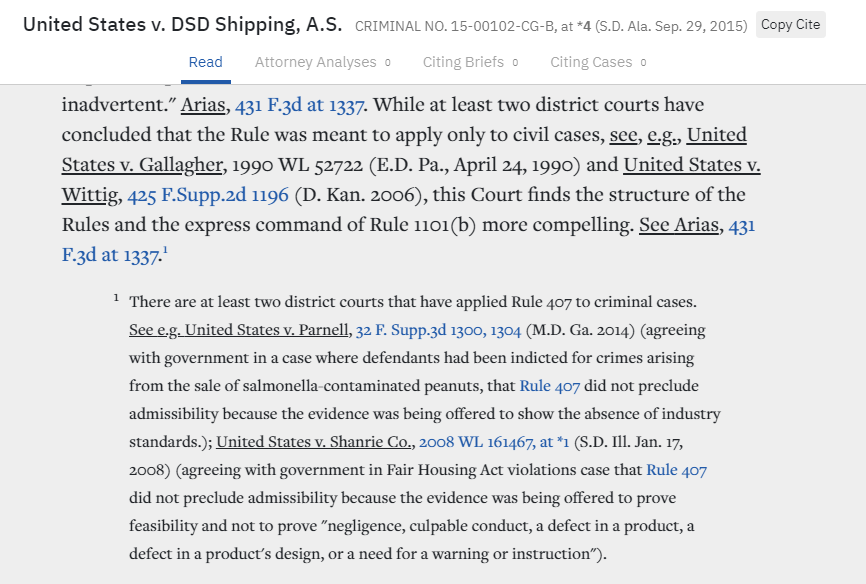 SRMs almost never come up in criminal cases. Here's a 2015 district court opinion discussing the issue in a criminal case involving a shipping company dumping oil into the water. As the court notes, even criminal cases that applied the rule found the evidence admissible. /3