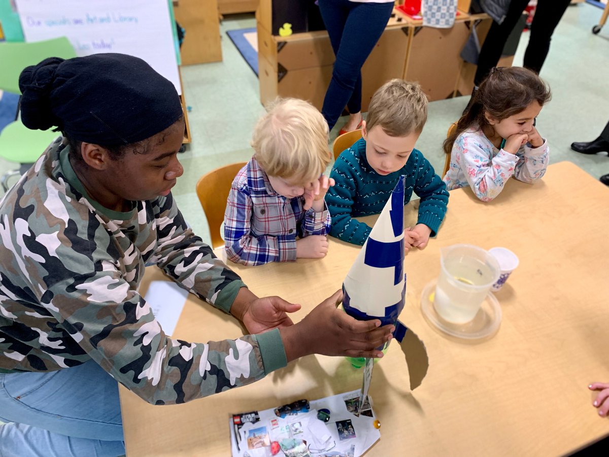 ryecountryday's tweet photo. US Physics students visited Pre-K to describe Newton's laws and how they apply to #rocketflight #RCDSClassroomCandids #physicsfun https://t.co/iBCc7shCCz