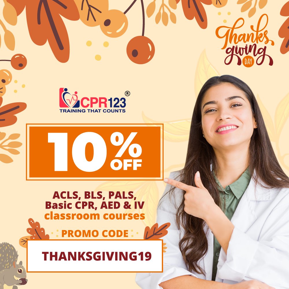 CPR123NewYork's tweet photo. #thanksgiving SALE ALERT!

Get 10% off #ACLS, 3BLS, #PALS, #AED AND #IV classroom courses!

➡️ Use the code THANKSGIVING19

Don't miss out - sign up today at https://t.co/Q91DjzB9I1

#thanksgivingday #happythanksgiving #grateful https://t.co/kfKEhWl92j