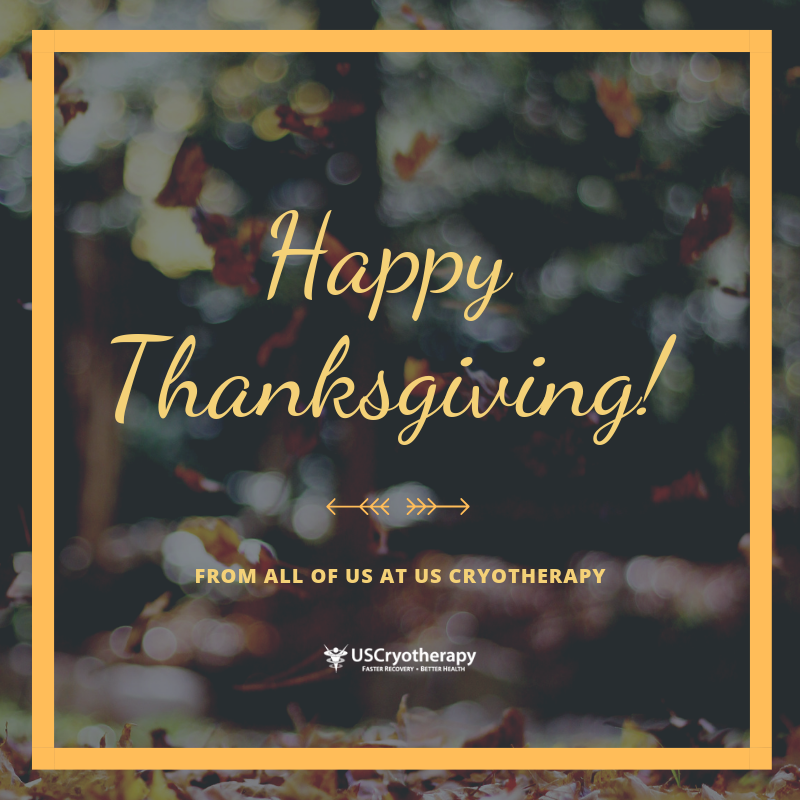 USCryoNaples's tweet photo. Happy Thanksgiving to all our clients and families at US Cryotherapy. We will be CLOSED on Thanksgiving day. See you for normal hours the rest of the week. https://t.co/Up2jitNoYN