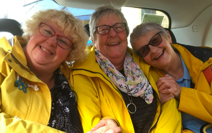 Innov_Dementia's tweet photo. This was another magic moment - when @WendyPMitchell @doryitsme &amp; @TraceyShorty28 all turned up in their bright yellow raincoats!! https://t.co/nr8qdlByXA