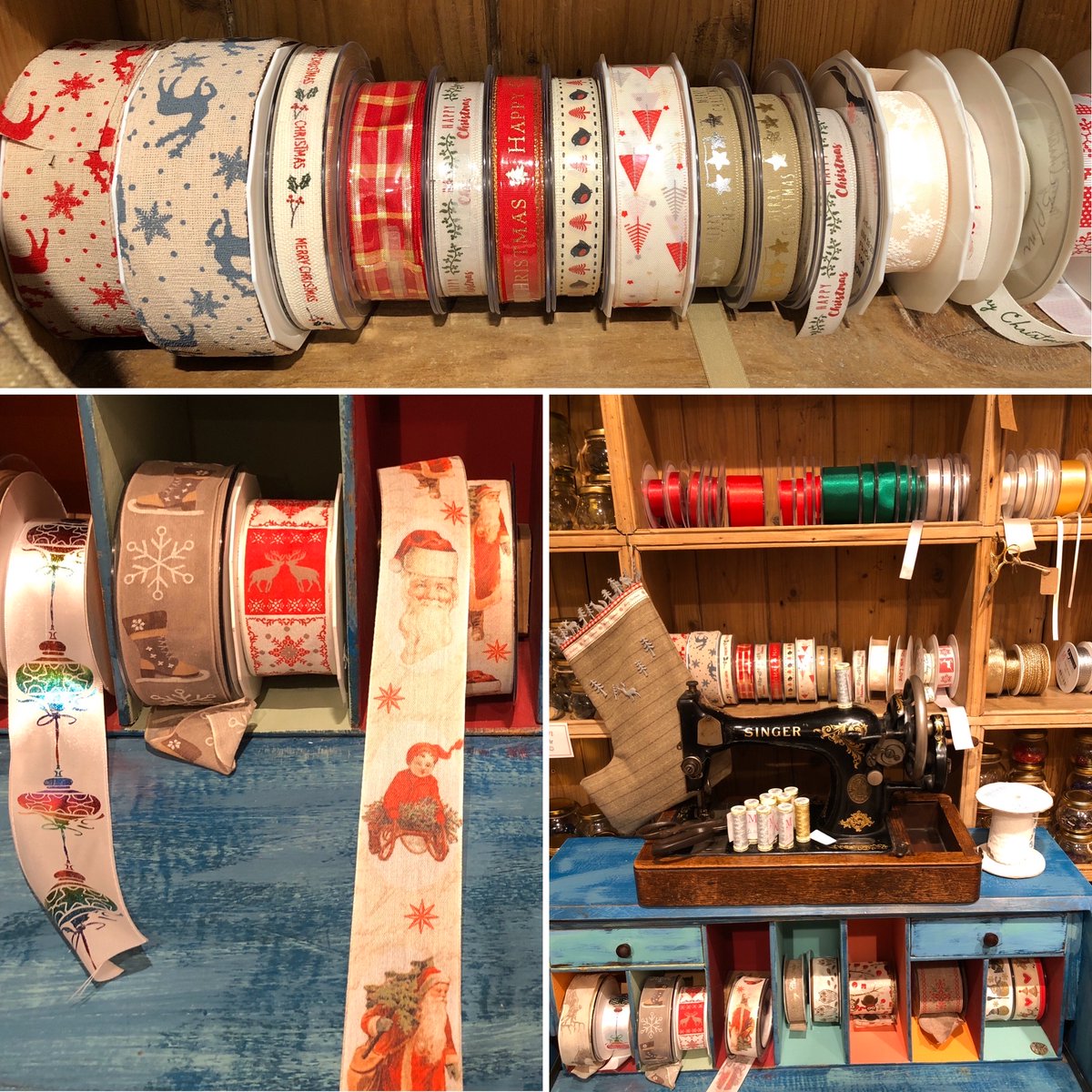 In our haberdashery department we have lots of Christmas ribbons that can be used to decorate anything from a tree to a present! #Christmas