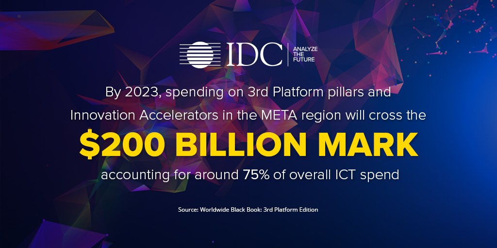 Spending on 3rd Platform pillars (#Cloud #mobile #social #BigData ) and Innovation Accelerators (#IoT #AI #Robotics #Security #blockchain #AR #VR #3Dprinting ) is proliferating across the META region. Learn more at bit.ly/2rvGN0y  <a href="/ranjitrajan1/">Ranjit Rajan</a> <a href="/vmende5/">Victoria Mendes</a>