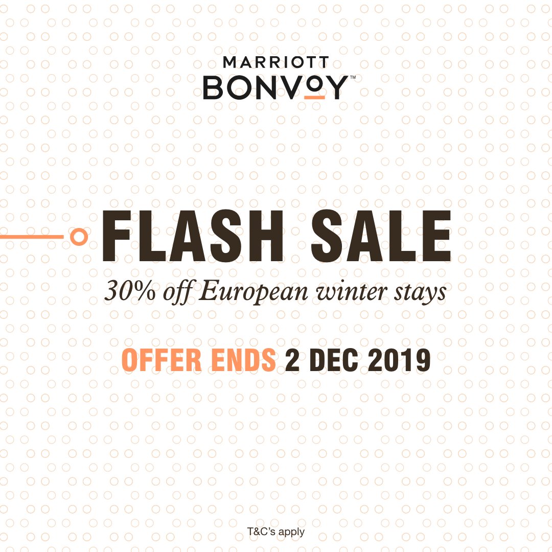 Live it up this #winter with our #flashsale! Enjoy 30% off your next European holiday this winter! But hurry, offer ends 2 December. 

Book your stay today at >>> hotel-deals.marriott.com/europe-flash-s… 

#winterbreak #wintersavings #marriottinternational #europeholiday