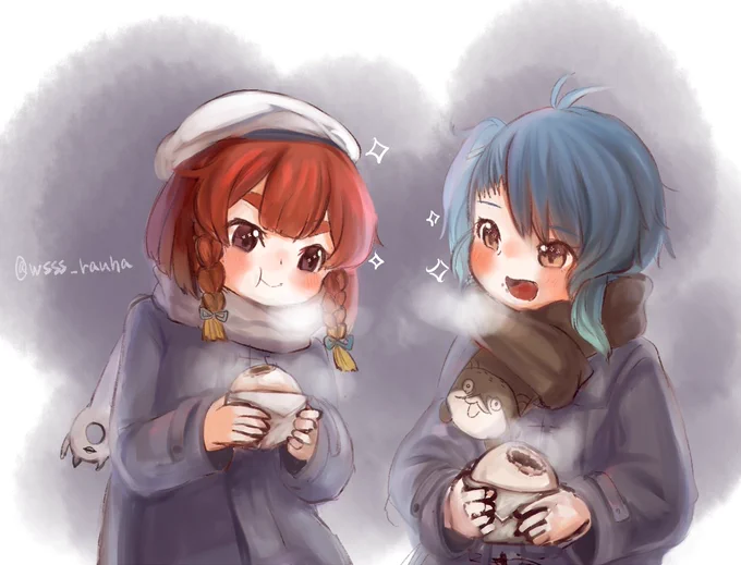 択捉ちゃんと福江ちゃんがあんまん食べてるとこです。
おいしい!あまい!ふかふか!って喜んでほしいです。
#艦これ 
