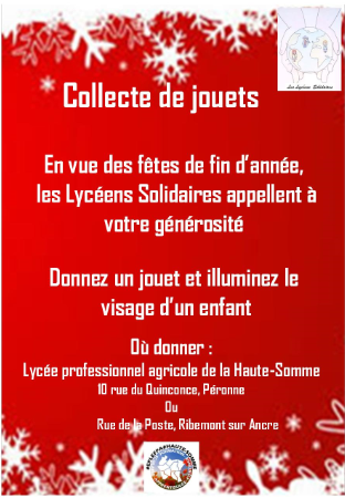 Projet_LumoS's tweet photo. Récolte de jouets pour Noel / Association Les Lycéens Solidaires

Les Lycéens Solidaires organisent une récolte de jouets pour Noël afin d'aider des familles en difficultés.

#EnseignementAgricole #EPLHauteSomme #LycéensSolidaires #Engagement #Citoyenneté #Solidarité #Noel https://t.co/atvTB63VUY