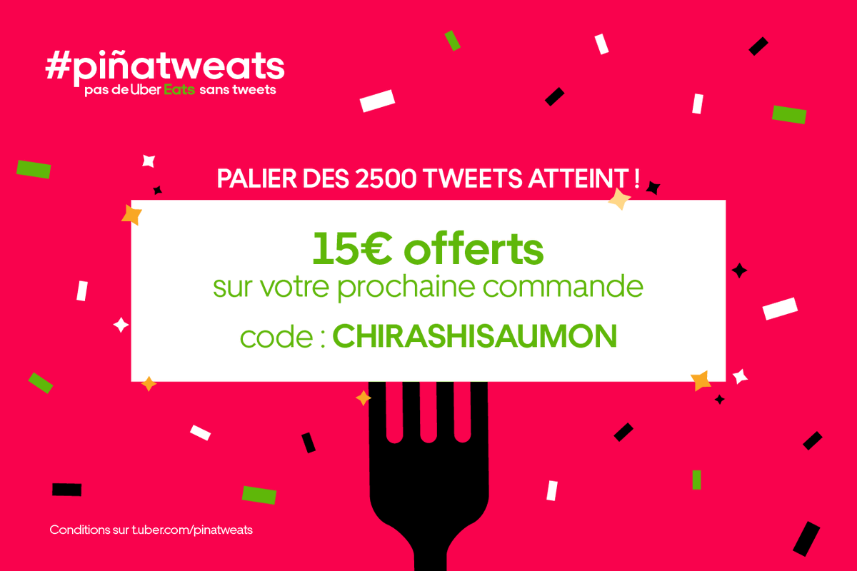 ubereats_fr's tweet photo. Le palier des 2500 tweets n'a pas été atteint. Mais parce qu'on est sympa...👉 15€ offerts sur votre prochaine commande* https://t.co/33XvTNH5U7