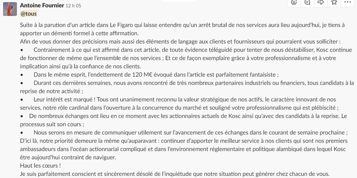 <a href="/ElsaBembaron/">Elsa Bembaron 🚲🏉</a> <a href="/Le_Figaro/">Le Figaro</a> Conditionnel  + « selon »  nos informations : heureusement que les éléments habituels de prudence sont utilisés dans cet article qui dessert malheureusement bien @KoscTelecom. Voici selon mes informations la situation vue par Kosc :