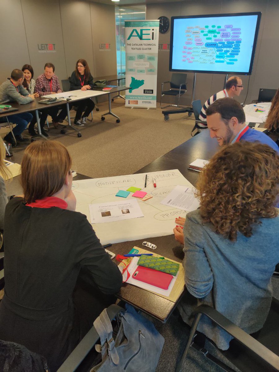 Treballem els reptes de #Packaging platejats per Arpe i Finsa amb els assistents d'empreses de les dues cadenes de valor,   mitjançant la Metodologia #Scamper. 

#intercluster #miradordemercat #packagingtèxtil