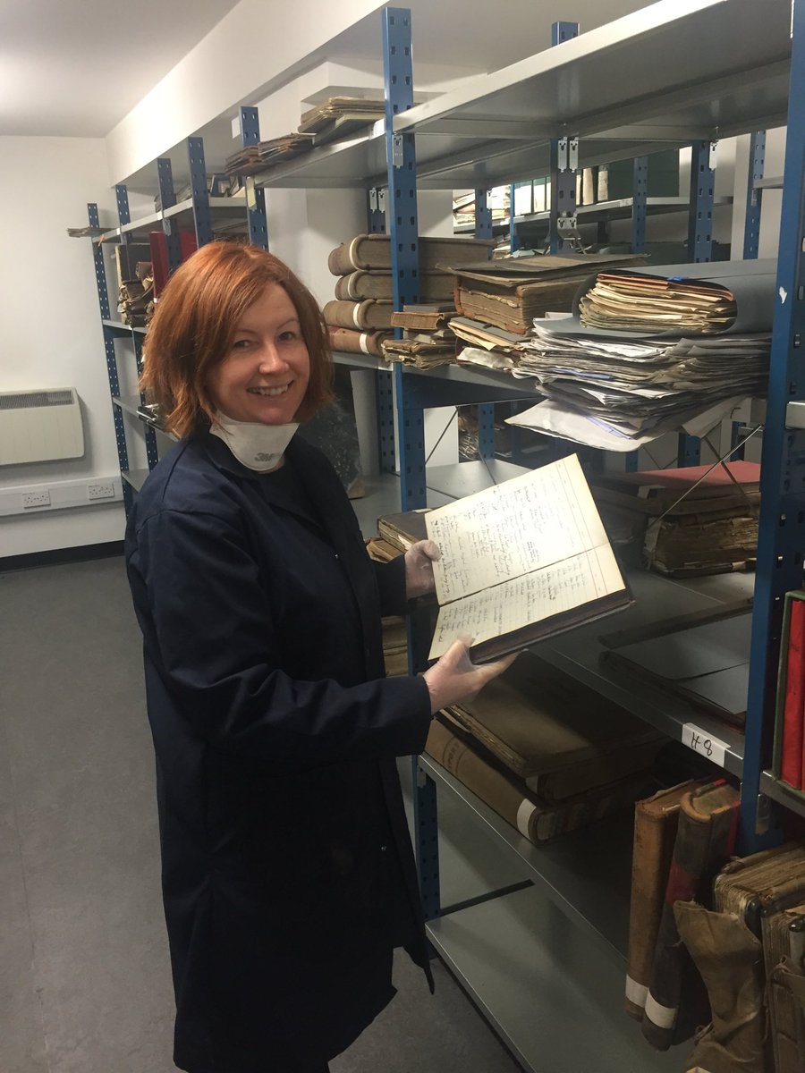 Day 5 of #ExploreyourArchives and a big shout out to all the unsung archive employees whose actions in hauling, cleaning, cataloguing and presenting make primary research possible! #ActionArchives Masks and gloves and dust coats!!!