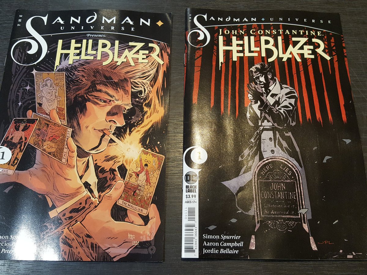 New Comics Day!These are two different comics. The left-hand one came out a month ago:  https://www.page45.com/store/Sandman-Universe-Special-Hellblazer-1.html The right-hand comic's new today:  https://www.page45.com/store/John-Constantine-Hellblazer-1.htmlOnly because this industry insists on more than one cover for the same comic do I have to clarify this.