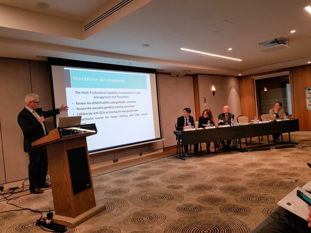 Panel discussion: individual and health systems management of frailty. Speakers: Erik Koch, International Association of Mutual Benefits Societies; Julia Wadoux, Age Platform Europe; Finbarr Martin, European Geriatrics Medicine Society #advantage #Frailty #aging #finalconference