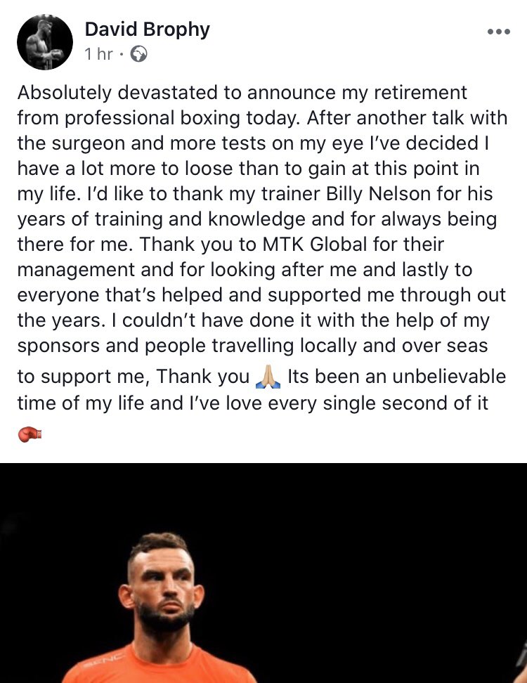 BoxingPro101's tweet image. David Brophy hangs the gloves up! A solid Scottish fighter! We wish him well in his retirement! 🥊 @MTKGlobal