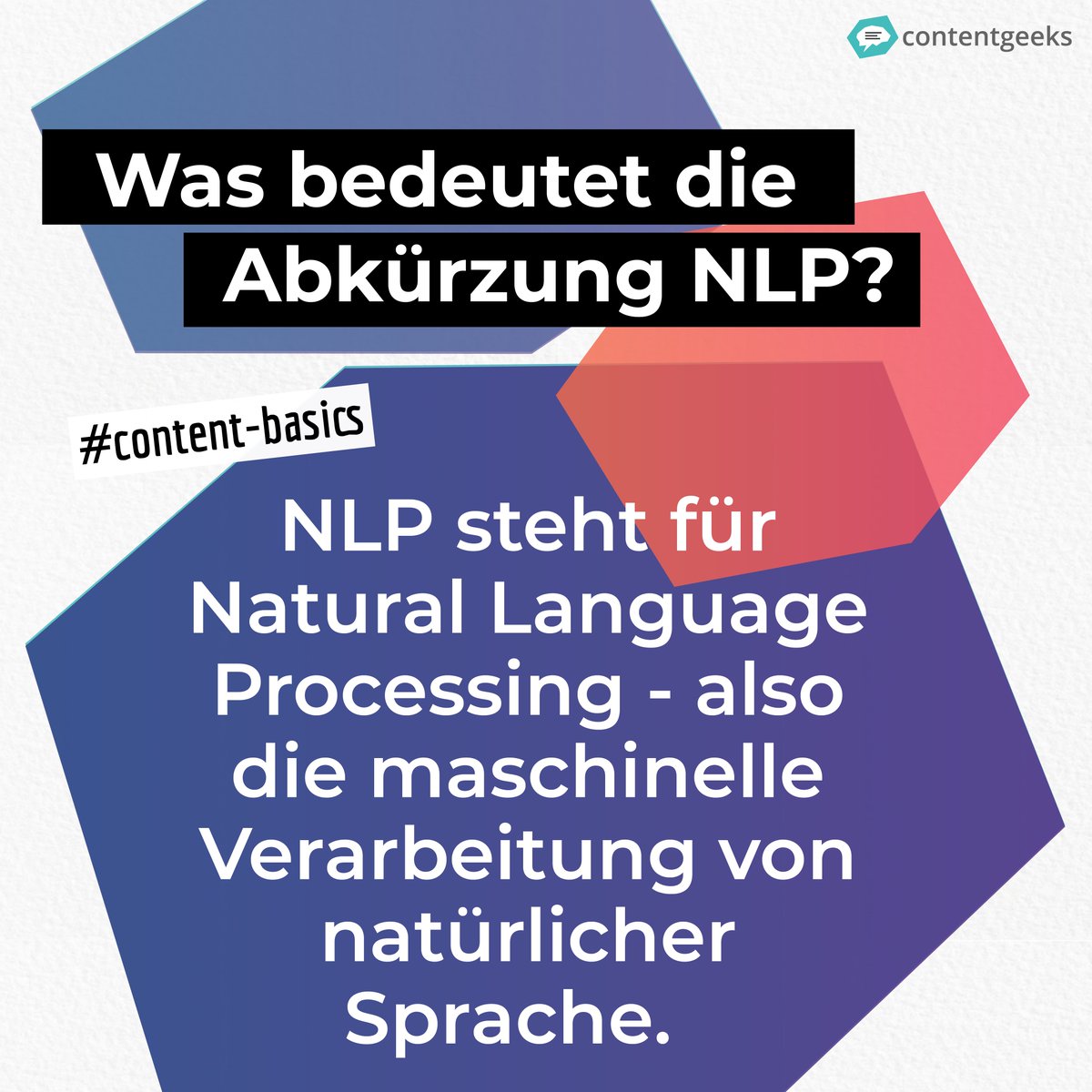 content_geeks's tweet photo. Was ist NLP &amp; warum ist es für deinen #content wichtig? Voice Search, Home Assistants &amp; mehr: Natural Language Processing sorgt dafür, dass Maschinen &amp; Menschen sich besser verstehen 🤖 ❤️ 😀 https://t.co/c7nxiWvDem