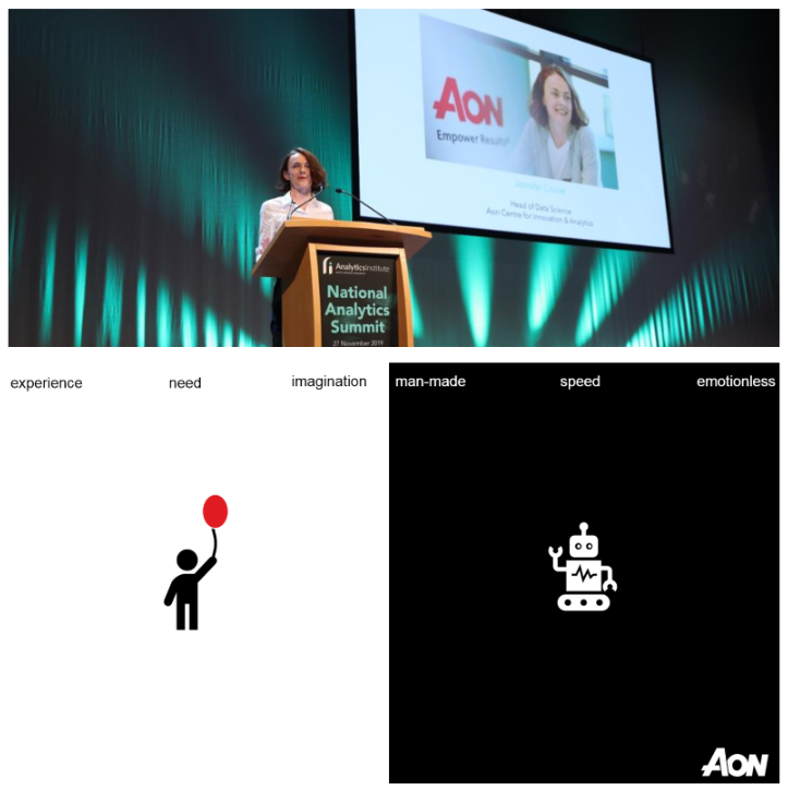 ACIA_ie's tweet photo. “When you put Human Intelligence 1st and combine it with AI, the possibilities are infinite, imagine that" says Jennifer Cruise today at #AnalyticsSummit2019 https://t.co/5UZUWoiZf0