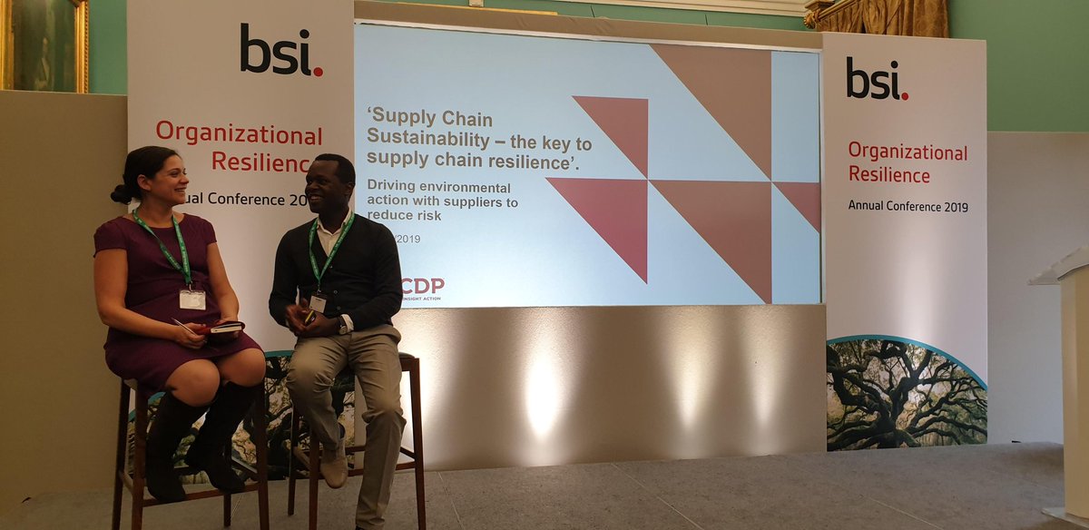 Great conversation with long term #cdpsupplychain member <a href="/Accenture/">Accenture</a>'s Ben Ngobi on how sustainability is key to #supplychain resilience <a href="/BSI_UK/">BSI UK</a>'s conference today. <a href="/CDP/">CDP</a>