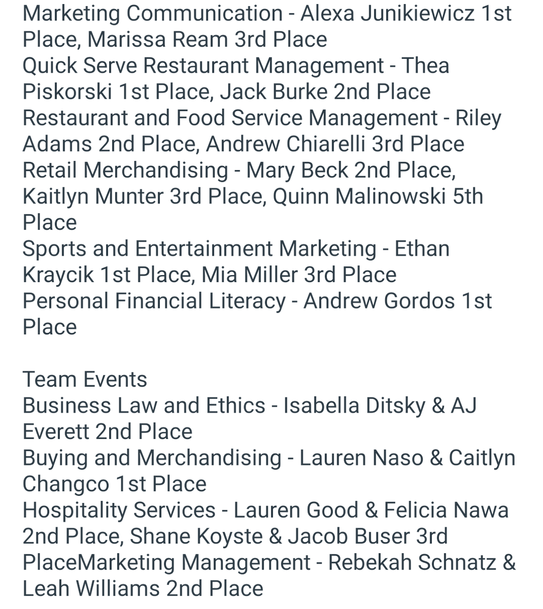 The full list of all state qualifiers from yesterday's district conference. A record tally of 52 of our 69 competitors are #HersheyBound ‼️🍫