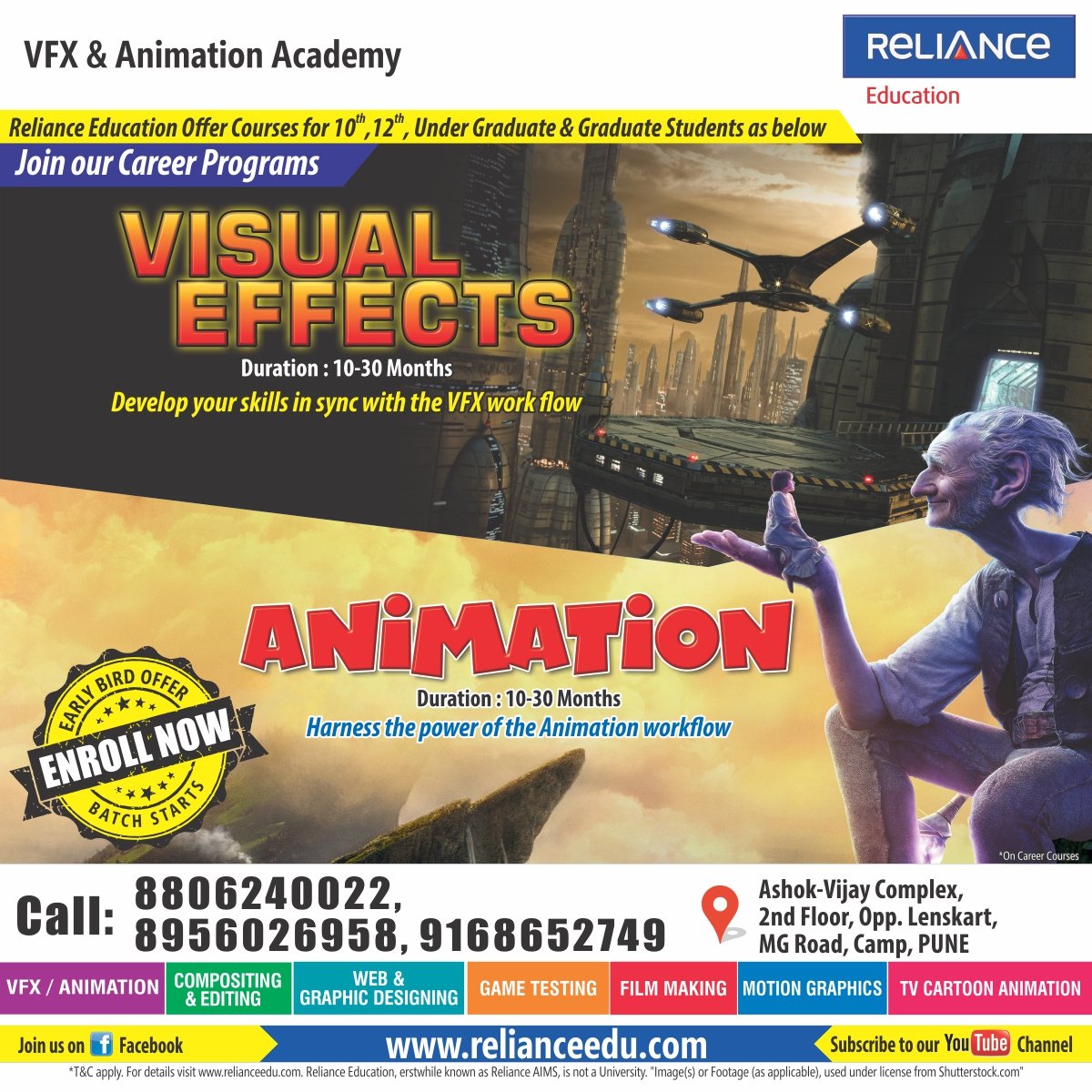 Career-Oriented Programs from Reliance Education! VFx & Animation Academy!!
Learn From the Experienced Makers..!
Call Now @ 8806240022 / 8956026958 / 9168652749 or browse for more details.
#RelianceEducation #RelianceAnimation #RelianceCareerPrograms #RelianceVisualEffectsCourses