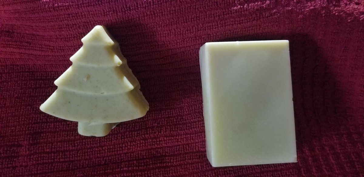 florida_420's tweet photo. Hemp soap ready in a few weeks. Tree shape smells like your house with a live Christmas tree! Rectangular bar scented a bit like a cedar cabin. #all natural #essential oils #hemp #soap https://t.co/ZQAK9zRKXh