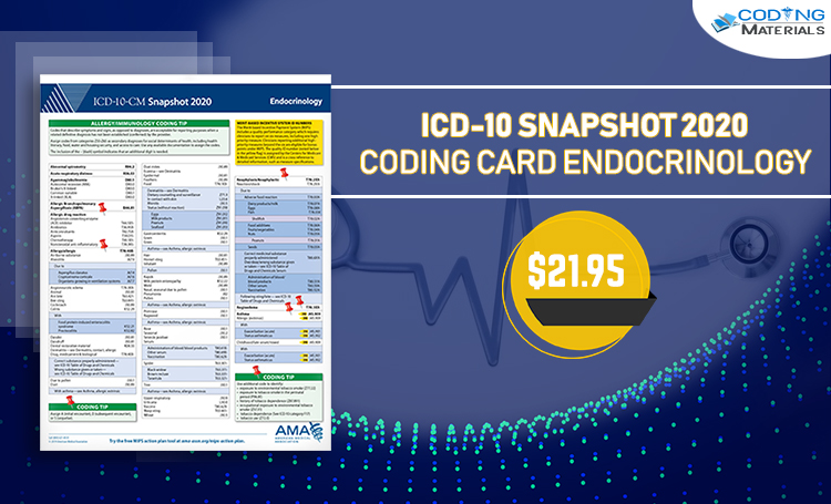 CodingMaterials's tweet image. ICD-10 Snapshot 2020 Coding Card Endocrinology available in stock at $21.95.
Order Today: urlzs.com/hGm6n
#medicalbilling #medicalschool #codingcards #icd10book #codingcharts